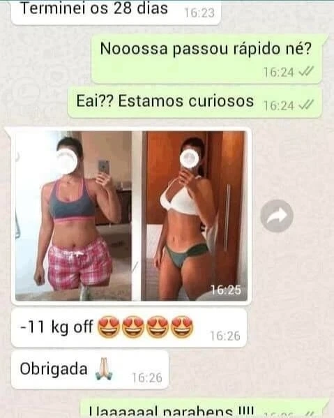 Print de WhatsApp de aluna comemorando resultado ao final do desafio